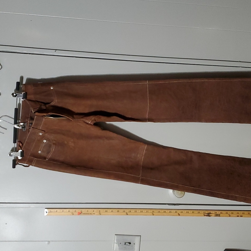 Vintage Heart Moon Star Distressed Brown Leather Pants Size 0